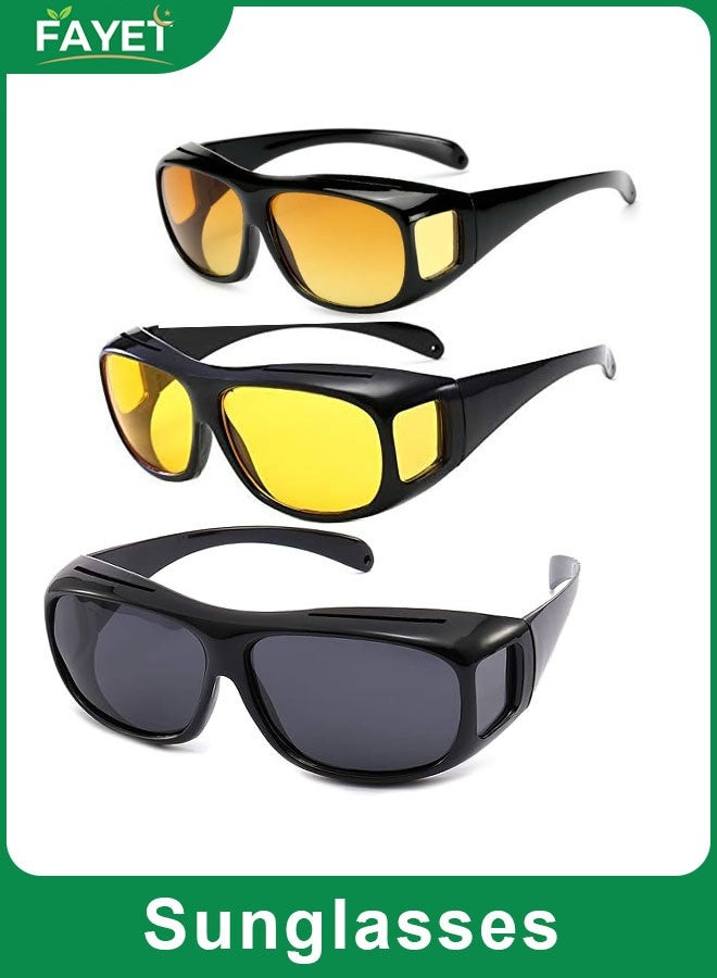 FAYET 3PCS Polarized Night Vision Fit-Over Glasses, UV400 Anti-Glare Yellow Lens Wraparound Driving Sunglasses for Men/Women, Enhanced Peripheral Vision, Ventilated and Non-Slip Frame. - Image 1